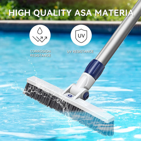 Pool Brush Head with Adjustable 180° Handle Rotation, 12" ASA Material Pool Brush for Cleaning Pool Walls, Tiles & Floors, Pool Scrub Brush with P...