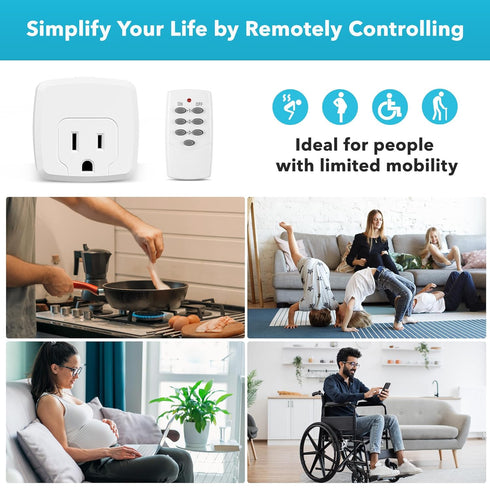 HBN Remote Control Outlet with 100FT RF Signal, Wireless On Off Switch Plug for Household Appliances, Battery Included, 15A/1875W(3 Outlets + 1 Re...
