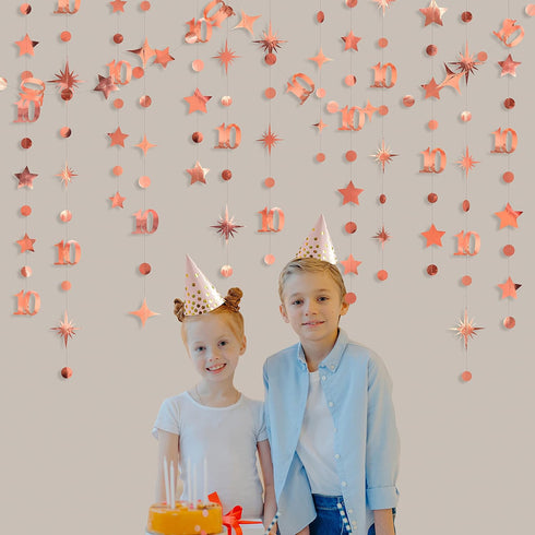 Rose Gold 10th Birthday Decorations Number 10 Circle Dot Twinkle Star Garland Metallic Hanging Streamer Bunting Banner Backdrop for Girls Boys Ten...