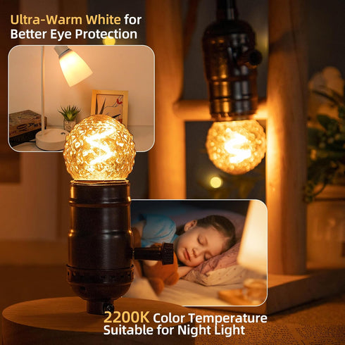 E26 Low Watt LED Amber Light Bulbs 10Watt, 1W Mini Globe Edison Small Light Bulbs,2200K Warm White Decorative Nightlight Bulbs for Indoor or Outdo...