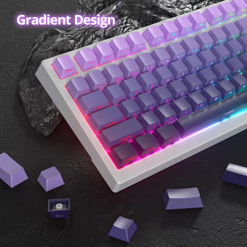 PBT Gradient Purple Keycaps Side Printed Shine Through Keycaps Set Cherry Profile Double Shot Custom Keycaps Minimalist Style for Mechanical Keybo...