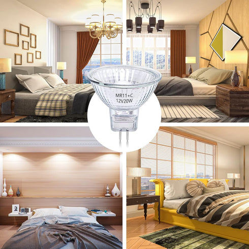 MR11 Halogen Bulb 12v 20W, 6-Bag MR11 Bulb with Glass Cover, Gu4 Double Pin Base, 2700k Warm White Adjustable Light, Applicable to Landscape, Trac...
