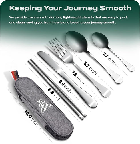 Portable Travel Silverware Set With Case, Includes 5 Pcs of Travel Utensils With Case, Stainless Steel Flatware Set For Camping, Easy to Travel, L...
