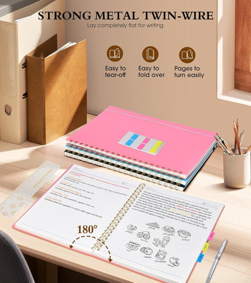Spiral Notebook Journal 8.5” x 11”, A4 Large Pink Notebooks for Women Men, College Ruled Lined Journal, 100 GSM Paper, Plastic Hardcover Spiral Bo...