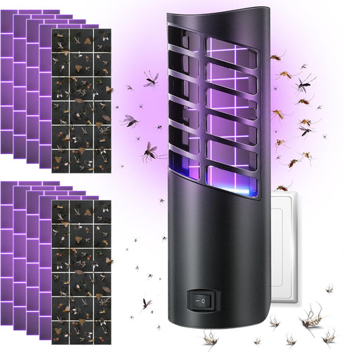 1 Pack with 10 Sticky Glue Boards Flying Insect Trap (1 Device 10 Glue Cards), Fruit Fly Traps for Indoors with UV Light, Insect Zapper for Fruit ...