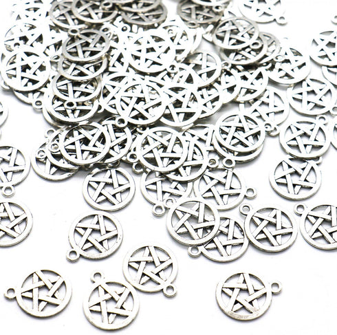 Ergonflow 100 Silver Tone Pentagram Charms Pendants (20x16mm)...