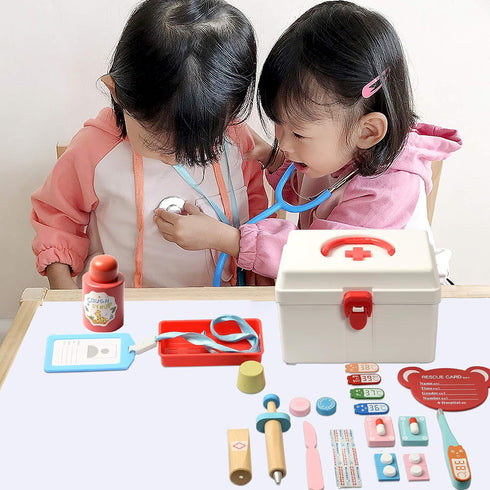 Doctor Kit for Kids - 17 Pcs Wood Medical Pretend Play Toys with Storage Box, Stethoscope and Other Accessories for Fun Role Playing Game Party Gi...