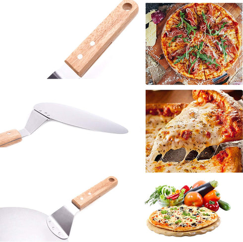 KSENDALO 10" Pizza Peel with Wooden Handle - Pizza Lifter & Stainless Steel Spatula for Baking, Serving Homemade Pizza, Cake and Pie | Non-Slip Pi...