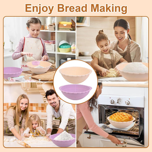 2 Pack Silicone Bread Proofing Basket, Large Sourdough Proofing Basket, Foldable Banneton Basket High Temperature Resistant Proofing Bowls Baking ...