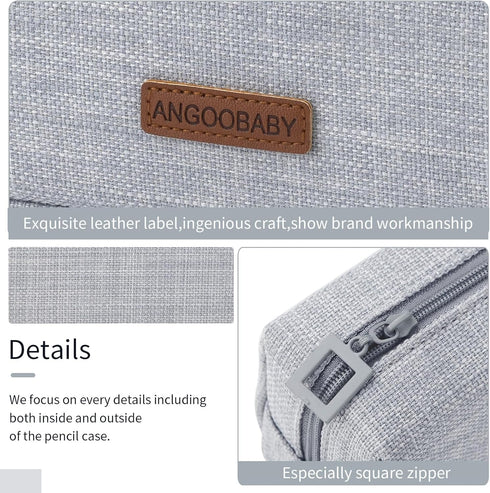 ANGOOBABY Small Pencil Case Student Pencil Pouch Coin Pouch Cosmetic Bag Office Stationery Organizer For Teen School-Grey Green...