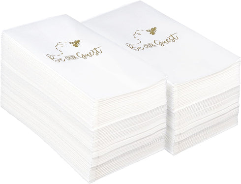 Guest Hand Towels - Disposable Hand Towels with Decorative Be Our Guest Housewarming Message for Bathroom - White Airlaid Paper Hand Towels Singul...