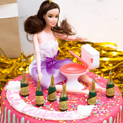 Happy 21st Birthday Cake Topper Decorations For Her With Mini Liquor Wine Bottle Candles, Toilet & Jointed Doll | 21st Birthday Decoration Party S...