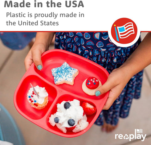 Re-Play Toddler Plates with Dividers - Deep-Walled 3 Compartments Divided Plates for Kids - Dishwasher & Microwave Safe - Made in USA - Set of 3-7...