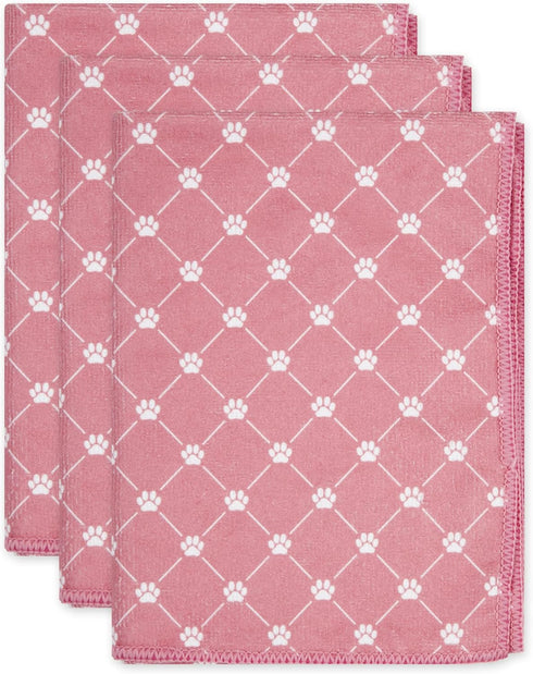 Bone Dry Pet Grooming Towel Collection Trellis Print, Microfiber Absorbent Drying Set, 15x30, Rose, 3 Count...