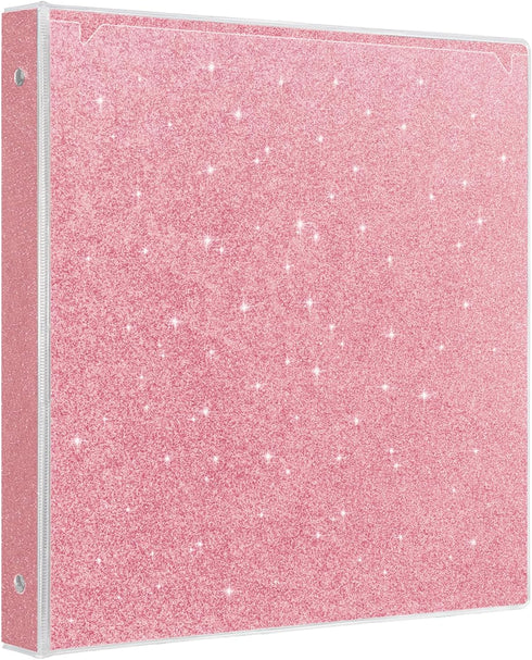 3 Rings Binder for School Supplies, 1 Inch Round Rings to Hold 300 Sheets, Fashion View Binders, Glitter Pink...