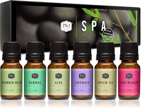 P&J Trading Fragrance Oil Spa Set | Aloe, Bamboo, Green Tea, Lotus Blossom, Lavender, Cucumber Melon Candle Scents for Candle Making, Freshie Scen...