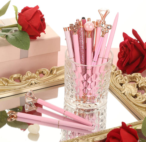 16 Pcs Ballpoint Pens Set Metal Crystal Diamond Pen Glitter Pens for Journaling Pretty Cute Pens Black Ink Retractable Fancy Pens Gifts for Women ...