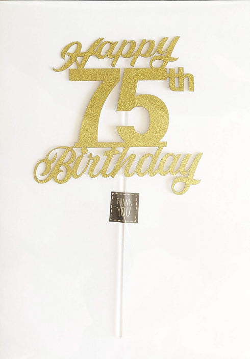 75th Birthday Cake Topper, Birthday Party Decorations with Premium Gold Glitter...
