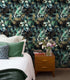HAOKHOME 93208 Boho Peel and Stick Wallpaper Leaves Branch Removable Black/Green/Matte Gold Vinyl Self Adhesive Mural for Bedroom 17.7in x 6.5ft...
