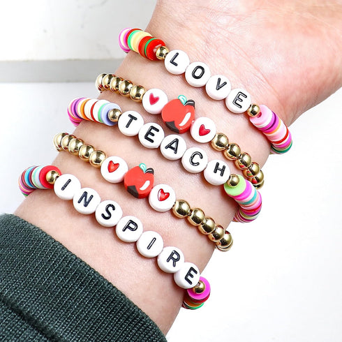 Handmade Beaded Teacher Bracelet Love Teach Inspire Stretch Letter Wristlets Appreciation Gifts Bracelet for Women Teacher Gifts...
