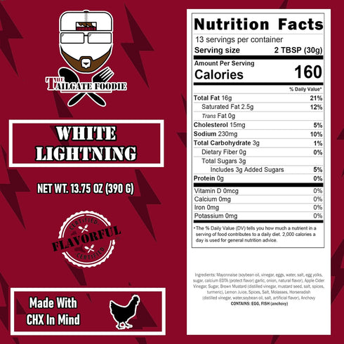 The Tailgate Foodie's | White Lightning Alabama White Barbecue Sauce | Small Batch BBQ perfect for Grilling, Smoking, or Cooking | Wings, Chicken,...