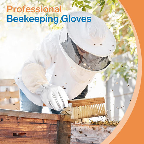 2 Pairs Beekeeping Gloves - Thickened Goatskin Bee Gloves for Men Women - Sturdy Beekeeper Gloves with Canvas Long Sleeves(L)...