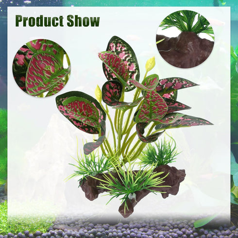 Aquarium Plastic Plants, Driftwood Betta Silk Plants, Silk Plants Aquarium Set Decor, Silk Aquarium Plants for Betta Fish (Green Red, 4pcs)...