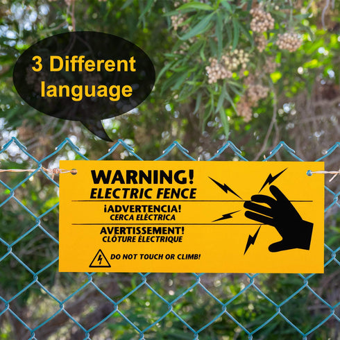 6 Pieces Electric Fence Warning Signs with 12 Pieces Zip Ties 10 x 4 Inch Yellow Caution Electric Signs, Plastic Fence Safe Caution Warning Sign f...