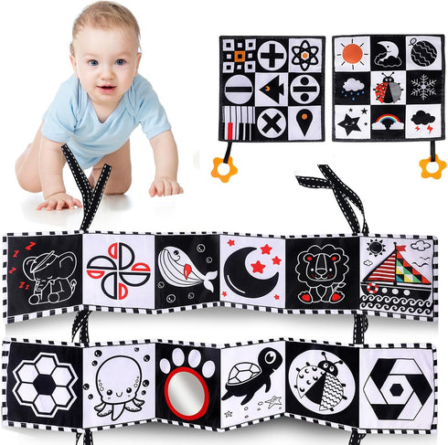 High Contrast Baby Toys for Newborn, Infant Black and White Baby Toys 0-6 6-12 Months, Tummy Time Toys, Soft Crinkle Baby Books Toys for Newborn B...