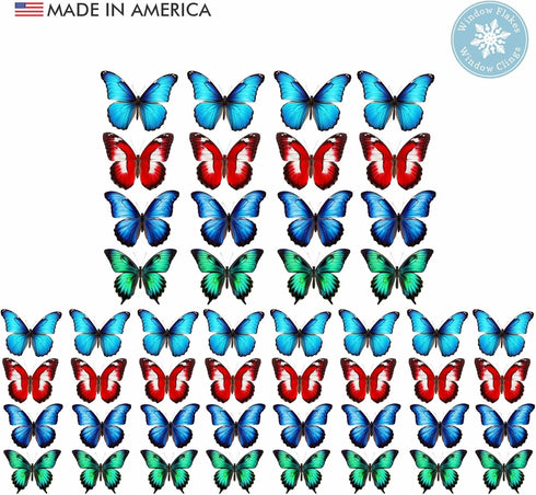 Butterfly Window Clings (36 pcs), Large Decals for Glass, Blue, Red, Orange, Teal, Anti Collision, Decorative, Reusable, Fade Resistant, Indoor Us...