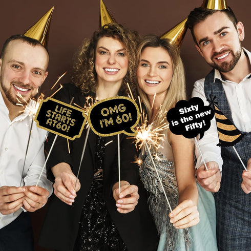 Adult 60th Birthday Photo Booth Props(41Pcs) for Her Him Cheers to 60 Years Birthday Party, Gold and Red Decorations, 60th Happy Birthday Party Su...