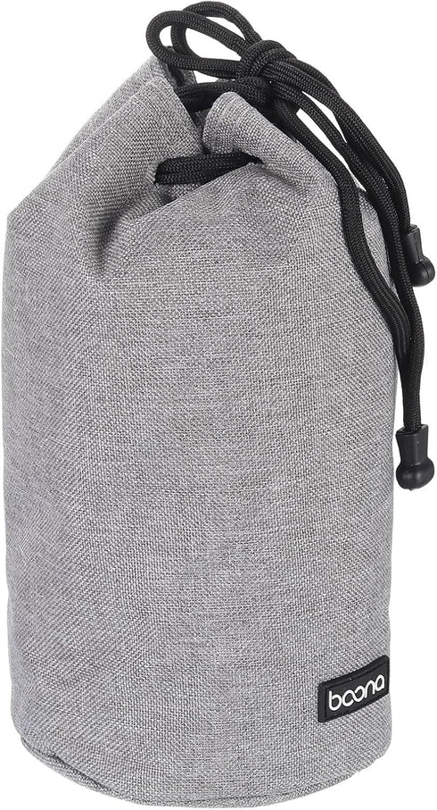 PATIKIL Soft Drawstring Lens Case, Lens Pouch Bag with Cotton Pad 4.7" OD Thick Fleece Cloth Camera Lens Bag for SLR Lens Water Cups, Grey...