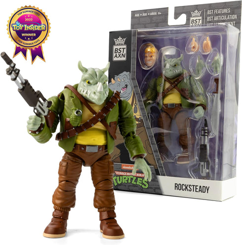 The Loyal Subjects BST AXN Teenage Mutant Ninja Turtles Rocksteady 5" Action Figure with Accessories, Multicolored...