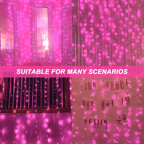 Curtain Lights, Pink Room Decor 8 Modes LED String Lights for Garden, Teen Girls' Room, Party, Window, Wall and Valentines Day Decor...