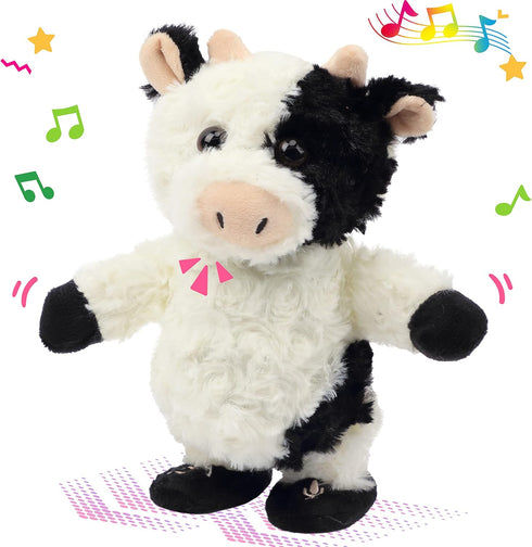 Easfan Walking Cow Repeats What You Say Stuffed Animal Talking Singing Barking Electric Interactive Plush Toy Funny Cattle Birthday for Kids Toddl...