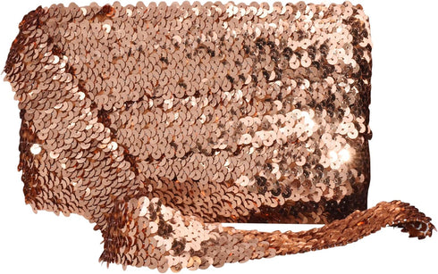 Mandala Crafts Elastic Sequin Ribbon Trim - 1.5 Inch Copper Sequin Elastic Trim for Sewing Dress Headband - 10 Yards Fabric Metallic Stretch Sequi...