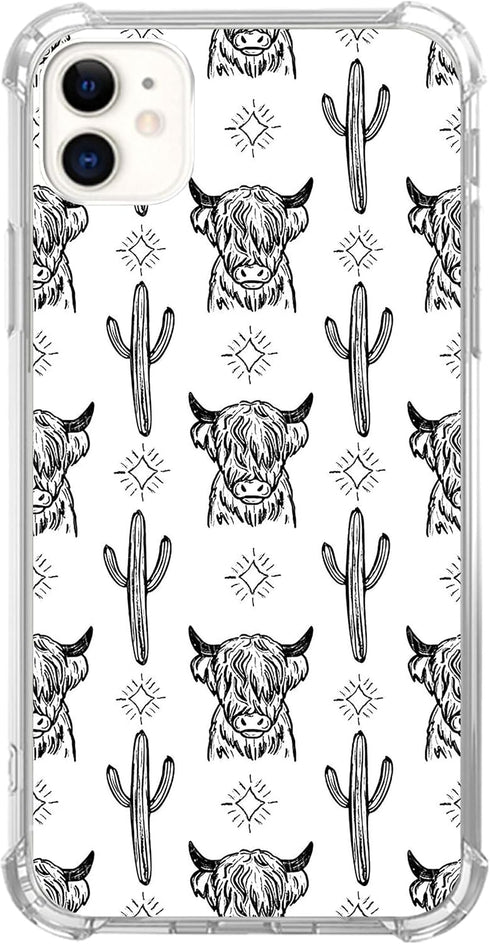 West Cow Cactus Pattern Case for iPhone 12/iPhone 12 Pro , Wild West Animal Cow Plants Cactus Cover for iPhone 12/iPhone 12 Pro , Cool Cute TPU Bu...