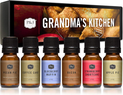 P&J Trading Fragrance Oil Grandma's Kitchen Set | Apple Pie, Pecan Pie, Blueberry Muffin, Bacon, Strawberry Shortcake, Coffee Cake Candle Scents f...