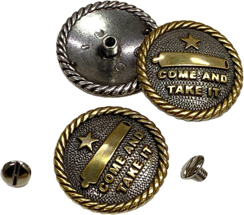 Toxic Jungle 2 Pieces 1-3/8 Inch (35mm) Concho, Come and Take It Texas Flag Decorative Concho, Screw Back Conchos for Leather Belt, Jacket, Hat, S...