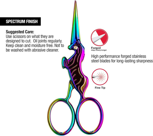 SINGER 4 Inch Forged Embroidery Scissors for Sewing, Cross-Stitching, Crafts, & More (Gold Stork & Spectrum Finish Unicorn Designs, 2-Pack)...