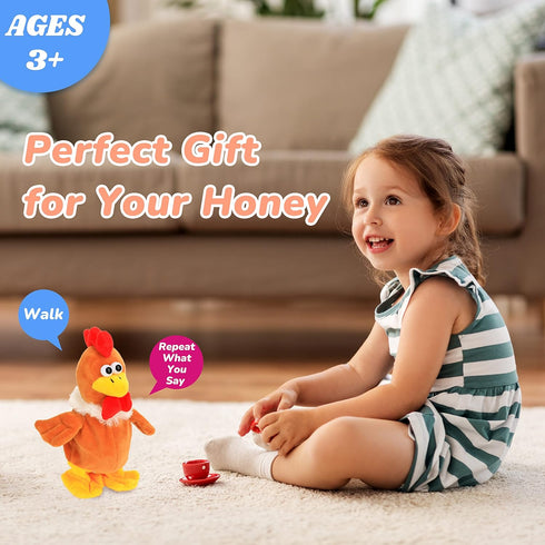 Hopearl Talking Chicken Repeats What You Say Walking Chick Electric Interactive Animated Toy Speaking Plush Buddy Gifts for Toddlers Birthday, 9''...
