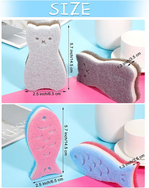 8 Pieces Kitchen Scrub Sponges Cat Fish Cleaning Sponge Dishwashing Scrubber Non-Scratch Multi-Use Sponges for Dishes Pots Pans Sinks...