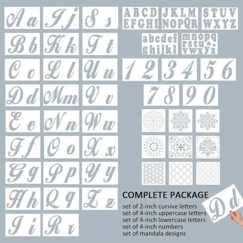 124 Alphabet Numbers Mandala Stencils Small Large Upper Lowercase 2 and 4 inch Arts Crafts Letters Stencil Reusable Template for Calligraphy DIY P...