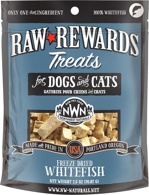 Northwest Naturals Raw Rewards Freeze-Dried Whitefish Treats for Dogs and Cats - Bite-Sized Pieces - Healthy, 1 Ingredient, Human Grade Pet Food, ...