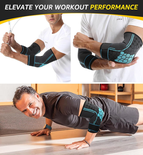 HiRui 2 PACK Elbow Brace for Men Women, Elbow Compression Sleeves With Adjustable Straps, Tennis Elbow Golfer Elbow Treatment Arm Support for Work...