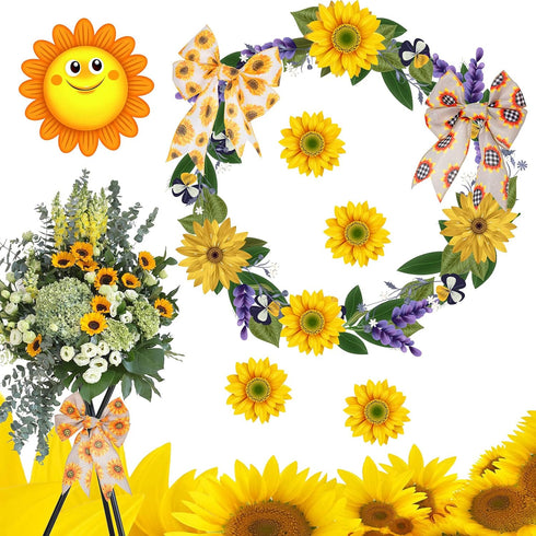 ATRBB Sunflower Wired Ribbon, Flower Sunflower Ribbon for Spring Summer Autumn Wreath, Wrapping and Home Decoration, 10 Yards by 2.5 Inches (Style...