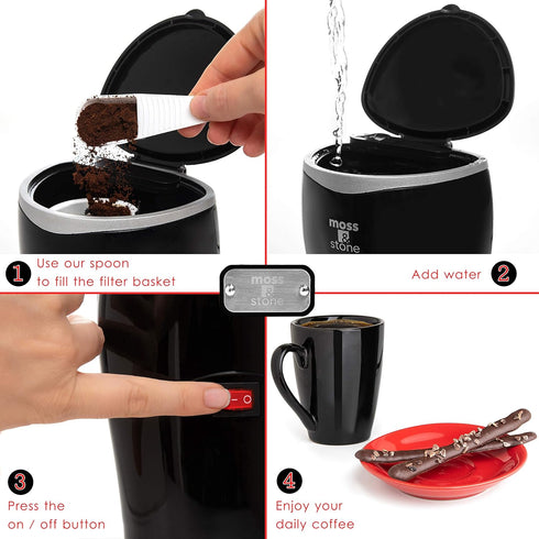 Moss & Stone Mini Drip Coffee Maker with Mug, Small Coffee Pot With Coffee Cup, Mini Coffee Maker, One Cup Coffee Maker (1 Drip & 4oz Mug)...