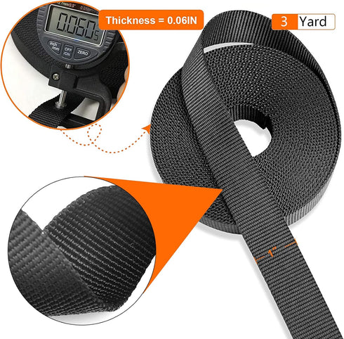 10 Yards 1'' Nylon Webbing Straps 8 Pcs Quick Side Release Buckles for 1inch Strap, 16 Pcs Tri-Glide Slides Flat Plastic Buckle Clips, 8 Pcs Metal...