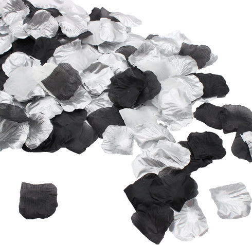 900PCS Silver Black White Artificial Flowers Silk Rose Petals Flower Girl Scatter Petals for Wedding Aisle Centerpieces Table Confetti Party Favor...