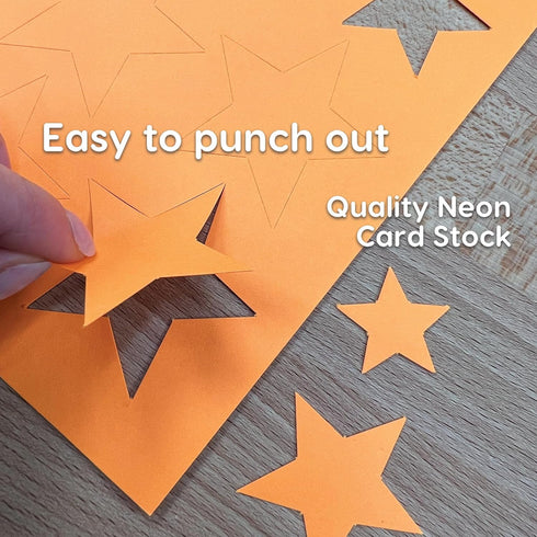 Basic Shapes 2: Hearts, Stars, Hexagons, Rectangles, 696 Pieces US Made Card Stock Punch Out Geometric Shapes in 3 Sizes and 4 NEON Colors for Mat...